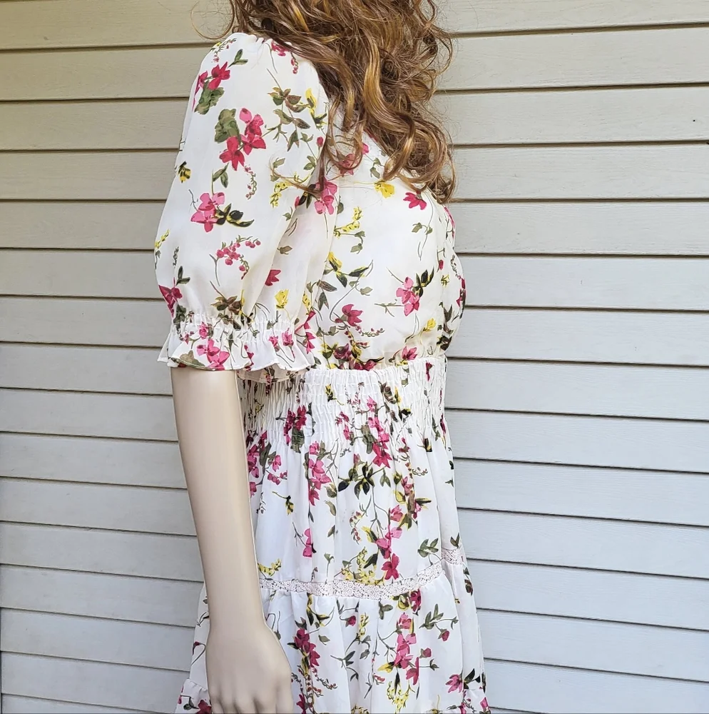 🔥SOLD🔥 🆕️🌺TAYLOR🌺 Women's Short Sleeve Floral Surplice Dress💃 - Picture 12 of 14